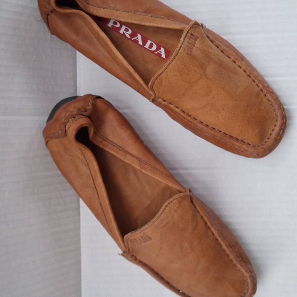 Prada Loafers Shoes Brown Tan leather Driver Loafer Leather 36 Women 6 - Picture 2 of 7